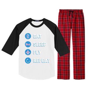 Eat Sleep Fly Repeat Funny Aviator Pilot Cute Cool Gift Raglan Sleeve Pajama Set