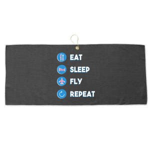 Eat Sleep Fly Repeat Funny Aviator Pilot Cute Cool Gift Large Microfiber Waffle Golf Towel