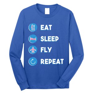 Eat Sleep Fly Repeat Funny Aviator Pilot Cute Cool Gift Long Sleeve Shirt