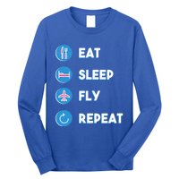 Eat Sleep Fly Repeat Funny Aviator Pilot Cute Cool Gift Long Sleeve Shirt