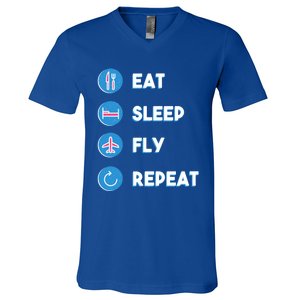 Eat Sleep Fly Repeat Funny Aviator Pilot Cute Cool Gift V-Neck T-Shirt