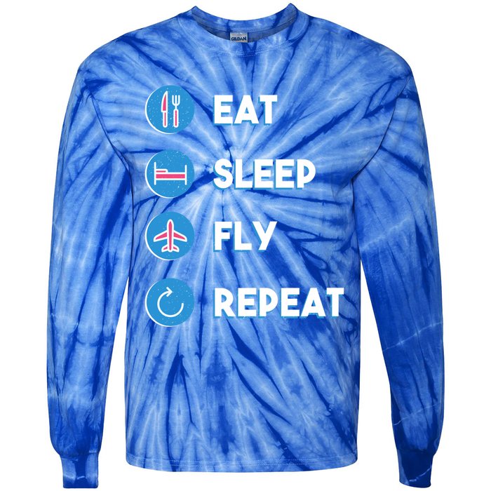 Eat Sleep Fly Repeat Funny Aviator Pilot Cute Cool Gift Tie-Dye Long Sleeve Shirt