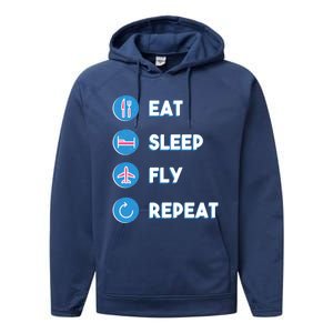 Eat Sleep Fly Repeat Funny Aviator Pilot Cute Cool Gift Performance Fleece Hoodie