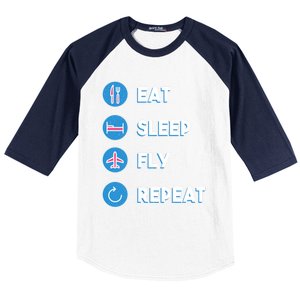 Eat Sleep Fly Repeat Funny Aviator Pilot Cute Cool Gift Baseball Sleeve Shirt