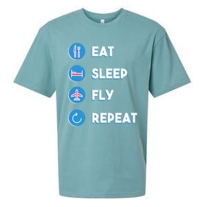 Eat Sleep Fly Repeat Funny Aviator Pilot Cute Cool Gift Sueded Cloud Jersey T-Shirt