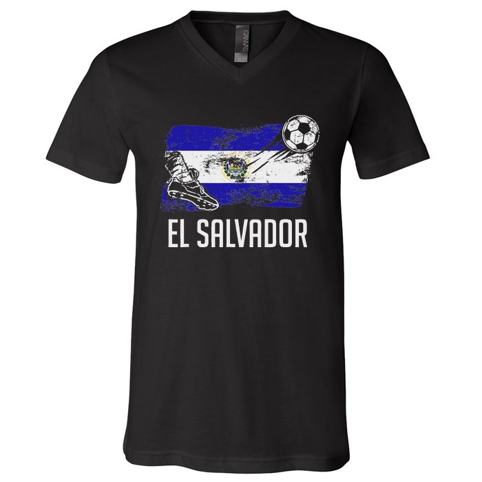 El Salvador Flag Jersey Salvadorean Soccer Team Salvadorean V-Neck T-Shirt