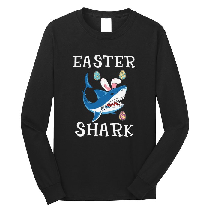 Easter Shark Funny Easter Day Gift Cute Ears Bunny Egg Long Sleeve Shirt