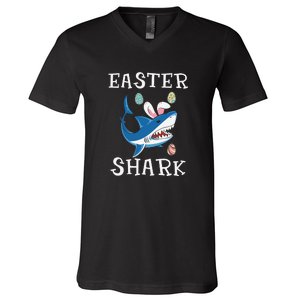 Easter Shark Funny Easter Day Gift Cute Ears Bunny Egg V-Neck T-Shirt