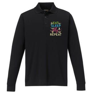 Eat Sleep Fly Repeat Gift Cute Aerial Yoga Gift Performance Long Sleeve Polo