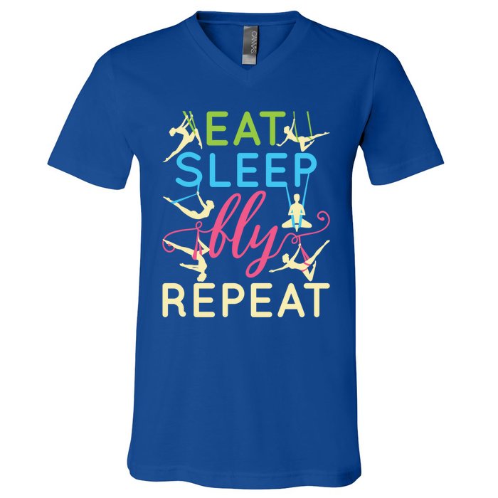 Eat Sleep Fly Repeat Gift Cute Aerial Yoga Gift V-Neck T-Shirt