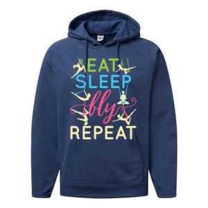 Eat Sleep Fly Repeat Gift Cute Aerial Yoga Gift Performance Fleece Hoodie