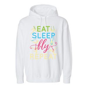 Eat Sleep Fly Repeat Gift Cute Aerial Yoga Gift Garment-Dyed Fleece Hoodie