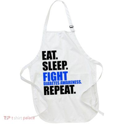 Eat Sleep Fight Diabetes Awareness Repeat Full-Length Apron With Pockets