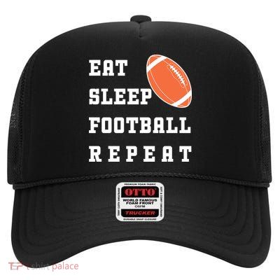 Eat Sleep Football Repeat High Crown Mesh Back Trucker Hat