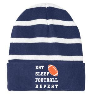 Eat Sleep Football Repeat Striped Beanie with Solid Band