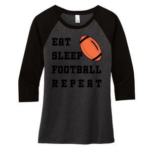 Eat Sleep Football Repeat Women's Tri-Blend 3/4-Sleeve Raglan Shirt