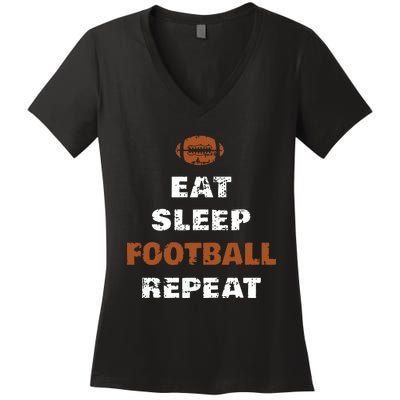 Eat Sleep Football Repeat Love Football Vintage Gift Women's V-Neck T-Shirt