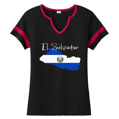 El Salvador Flag  El Salvador Map Salvador Ladies Halftime Notch Neck Tee