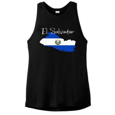 El Salvador Flag  El Salvador Map Salvador Ladies PosiCharge Tri-Blend Wicking Tank