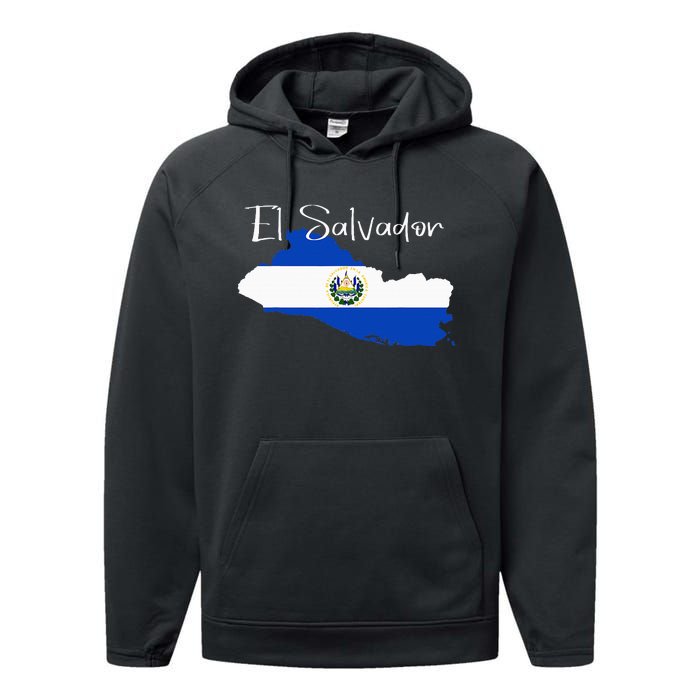 El Salvador Flag  El Salvador Map Salvador Performance Fleece Hoodie