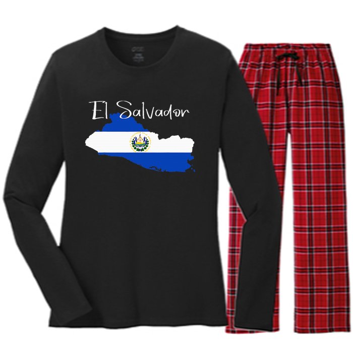 El Salvador Flag  El Salvador Map Salvador Women's Long Sleeve Flannel Pajama Set 