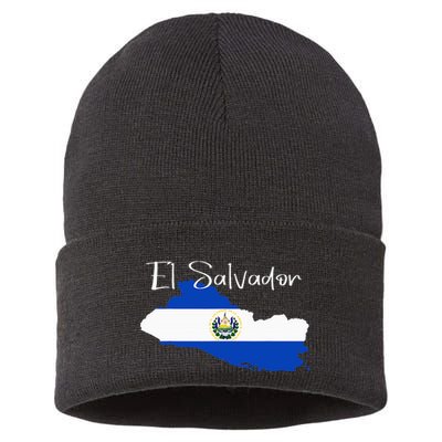 El Salvador Flag  El Salvador Map Salvador Sustainable Knit Beanie