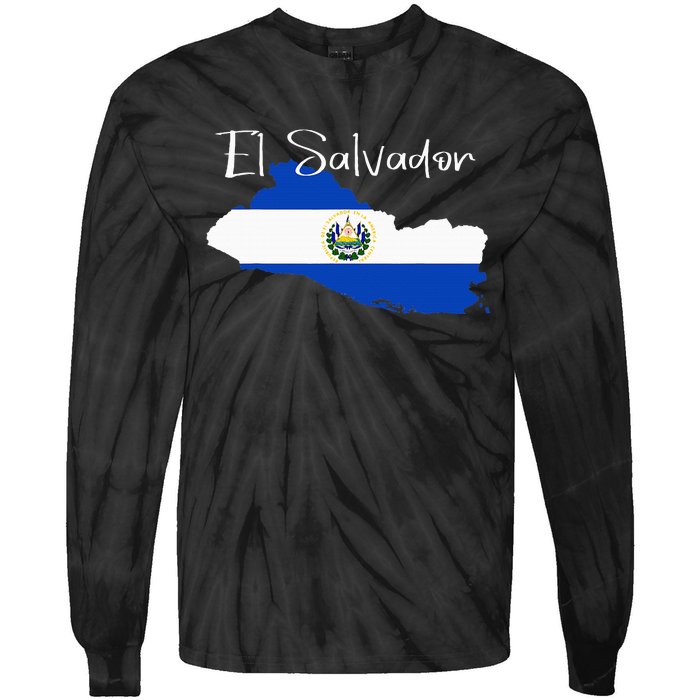 El Salvador Flag  El Salvador Map Salvador Tie-Dye Long Sleeve Shirt