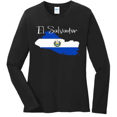 El Salvador Flag  El Salvador Map Salvador Ladies Long Sleeve Shirt