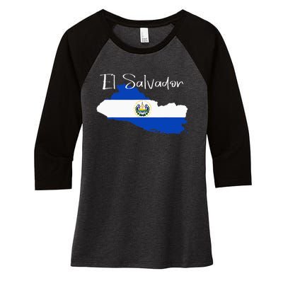 El Salvador Flag  El Salvador Map Salvador Women's Tri-Blend 3/4-Sleeve Raglan Shirt