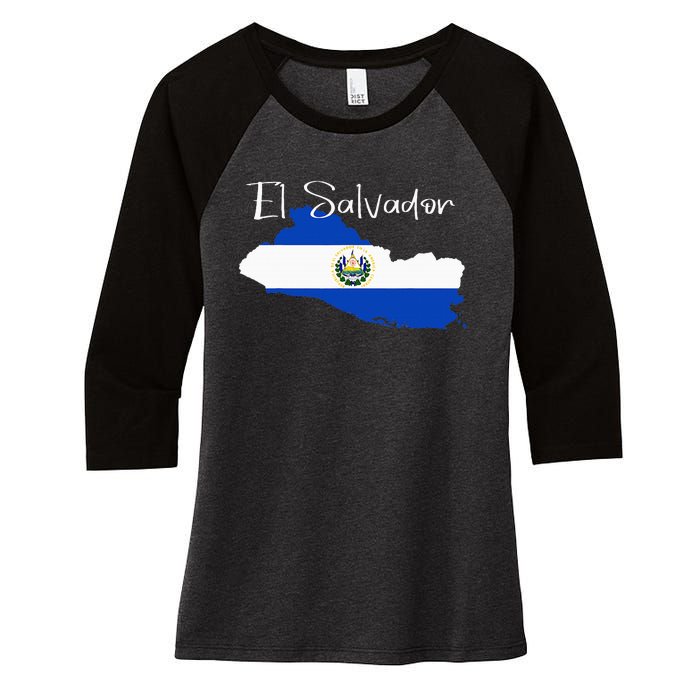 El Salvador Flag  El Salvador Map Salvador Women's Tri-Blend 3/4-Sleeve Raglan Shirt