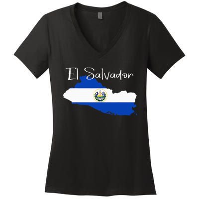 El Salvador Flag  El Salvador Map Salvador Women's V-Neck T-Shirt