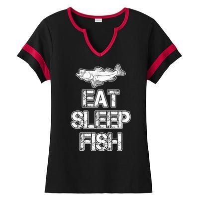 Eat Sleep Fish Fishing Fan Ladies Halftime Notch Neck Tee