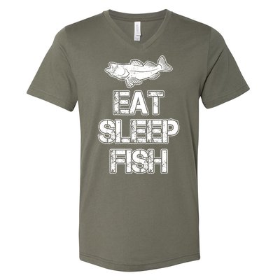 Eat Sleep Fish Fishing Fan V-Neck T-Shirt