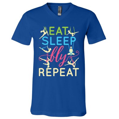 Eat Sleep Fly Repeat Gift Cute Aerial Yoga Funny Gift V-Neck T-Shirt