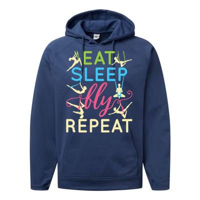 Eat Sleep Fly Repeat Gift Cute Aerial Yoga Funny Gift Performance Fleece Hoodie