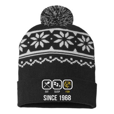 Eat Sleep Fish Since 1968 50th Birthday Fishing USA-Made Snowflake Beanie