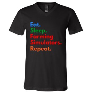 Eat Sleep Farming Simulators Repeat For Farming Lovers V-Neck T-Shirt