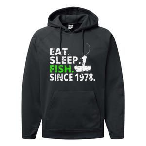 Eat Sleep Fish Since 1978 41st Birthday Fishing Gift Performance Fleece Hoodie