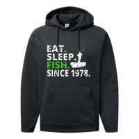 Eat Sleep Fish Since 1978 41st Birthday Fishing Gift Performance Fleece Hoodie