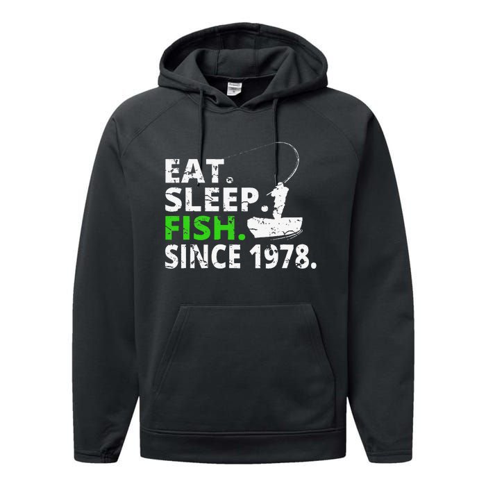 Eat Sleep Fish Since 1978 41st Birthday Fishing Gift Performance Fleece Hoodie