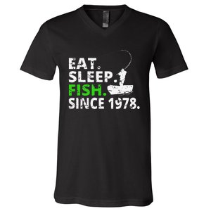 Eat Sleep Fish Since 1978 41st Birthday Fishing Gift V-Neck T-Shirt