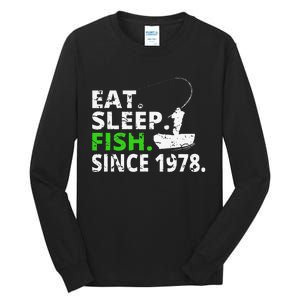 Eat Sleep Fish Since 1978 41st Birthday Fishing Gift Tall Long Sleeve T-Shirt