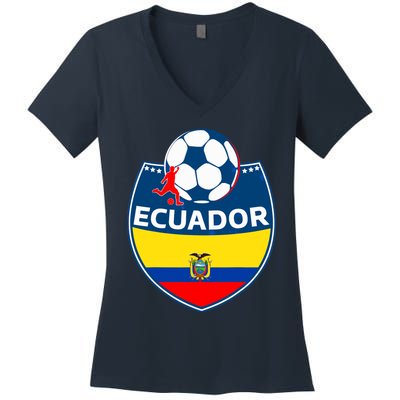 Ecuador Soccer Fans Jersey Ecuadorian Flag Football Lovers Women's V-Neck T-Shirt