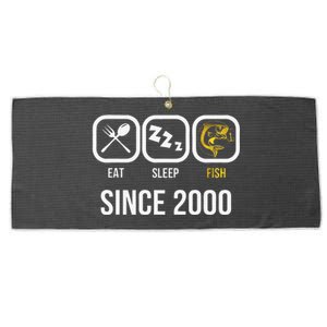 Eat Sleep Fish Since 2000 18th Birthday Fishing Large Microfiber Waffle Golf Towel