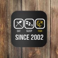 Eat Sleep Fish Since 2002 16th Birthday Fishing Coaster