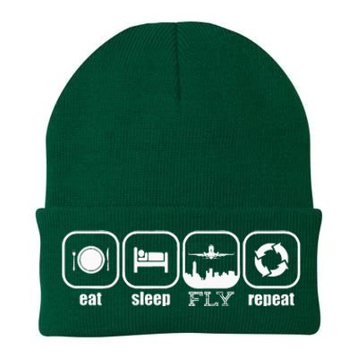 Eat Sleep Fly Repeat Funny Pilot Funny Plane Airplane Knit Cap Winter Beanie