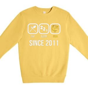 Eat Sleep Fish Since 2011 7th Birthday Fishing Premium Crewneck Sweatshirt