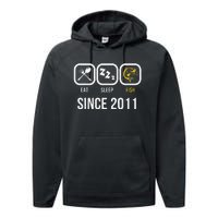 Eat Sleep Fish Since 2011 7th Birthday Fishing Performance Fleece Hoodie