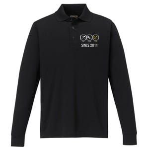 Eat Sleep Fish Since 2011 7th Birthday Fishing Performance Long Sleeve Polo