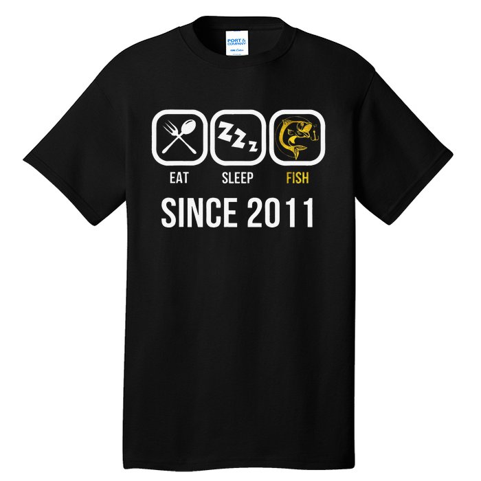 Eat Sleep Fish Since 2011 7th Birthday Fishing Tall T-Shirt